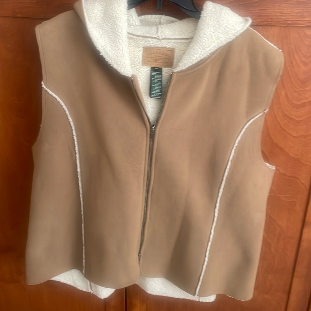 Lauren Ralph Lauren Hooded Tan Women's  vest size 3x  Faux Sherpa Lined Fleece